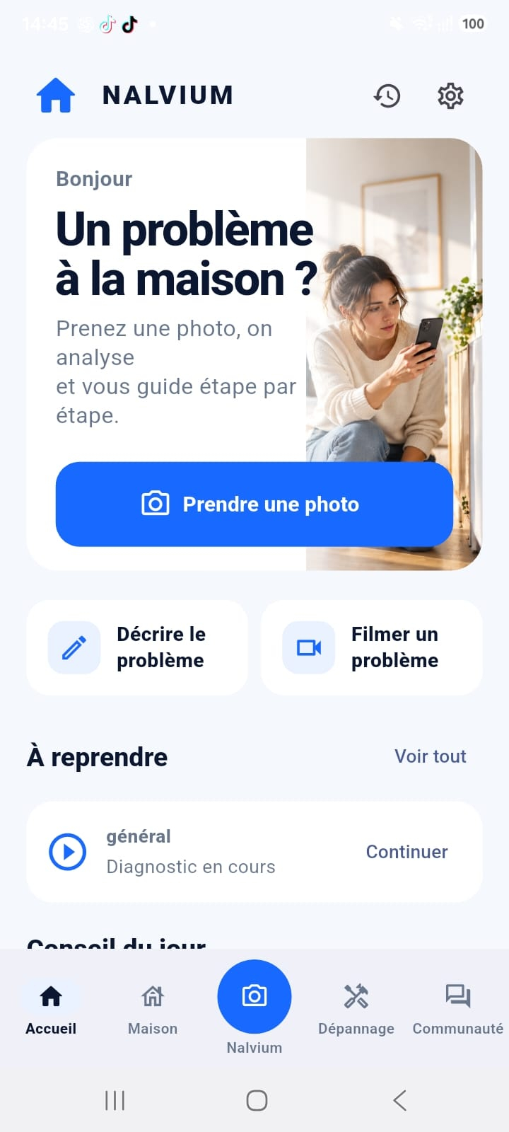 Écran d’accueil de l’application NALVIUM